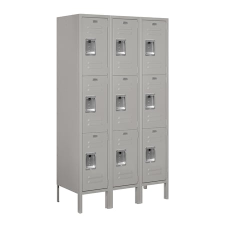 Salsbury Industries Wardrobe Locker, 36" W, 15" D, 66" H, (3) Wide, (9) Openings, Gray 63355GY-U